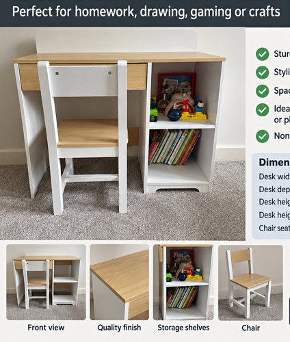 Kids wooden desk chair set - desk,